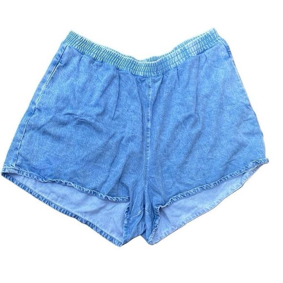 Good American Light Blue Denim Pull On Elastic Waist Shorts Size 7 2X 42” Waist - Picture 1 of 4
